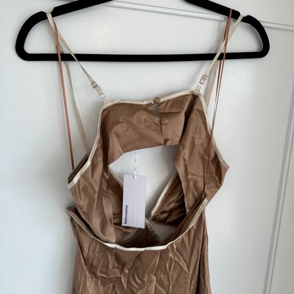 NWT Reformation Poppies Silk Cut-out Maxi Slip Dress 6 Croissant Deep - Picture 8 of 10